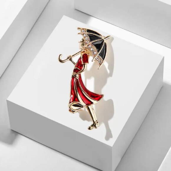 ๐50% OFF/3+...Girl Carrying Umbrella Brooch - Picture 1 of 9